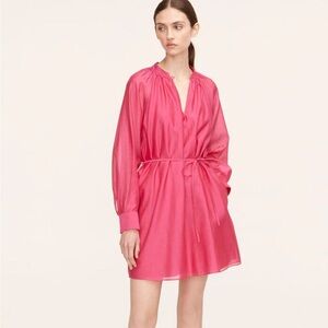 Rebecca Taylor Long Sleeve Cotton Silk Dress Hot Pink